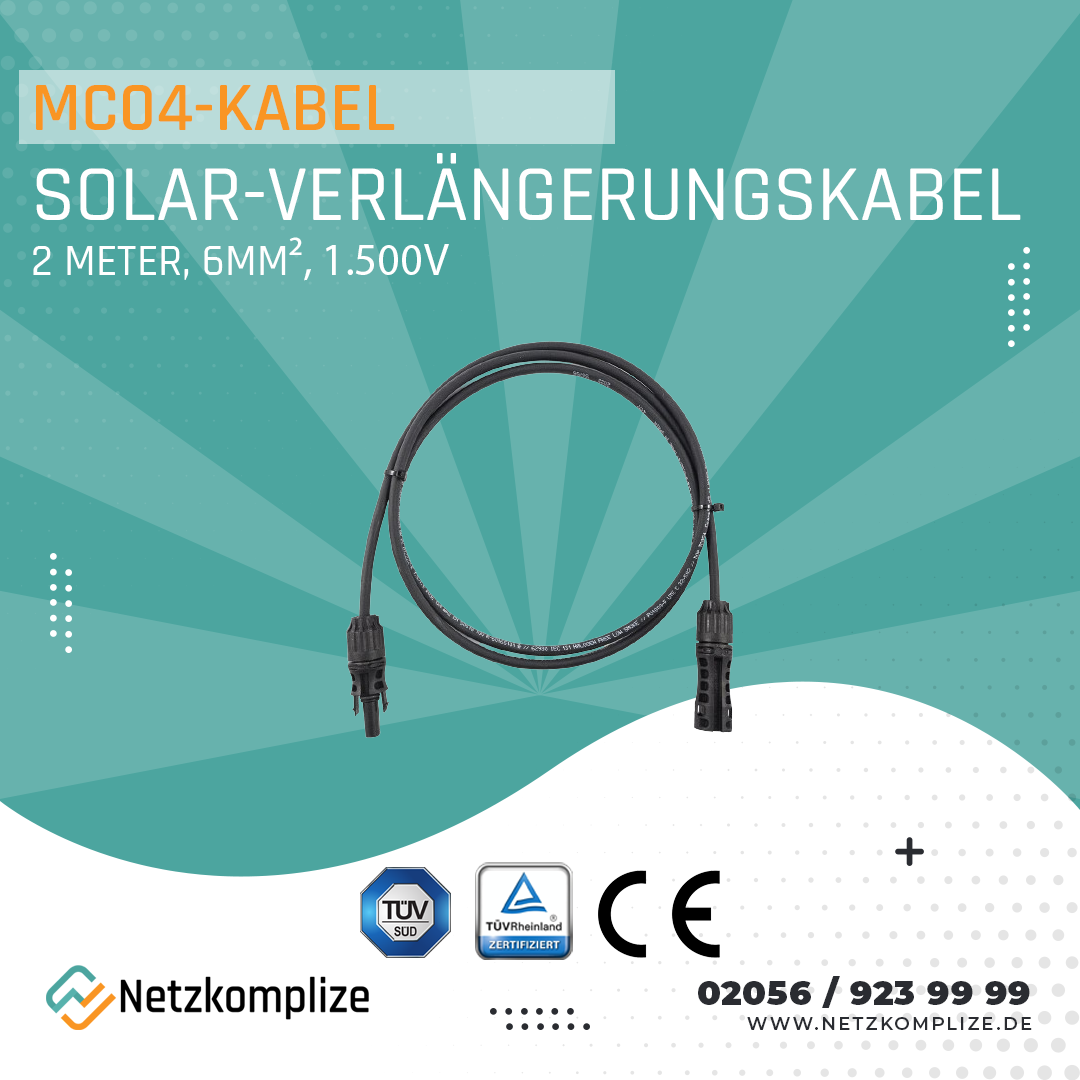 Verlängerungskabel/Solarkabel MC4, 2 Meter, 6mm², 1.500V