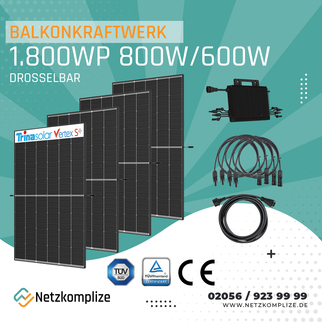 Balkonkraftwerk 1.800Wp drosselbar auf 600W/800W | Trina | Hoymiles 